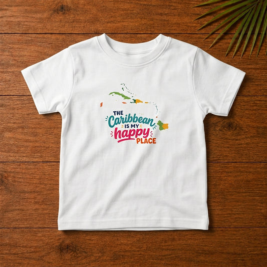 Toddler shirt with cheerful The Caribbean is my happy place Caribbean graphic design.