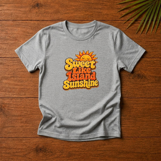 Youth shirt with cheerful Sweet Like Island Sunshine design for Caribbean kids and family matching outfits.