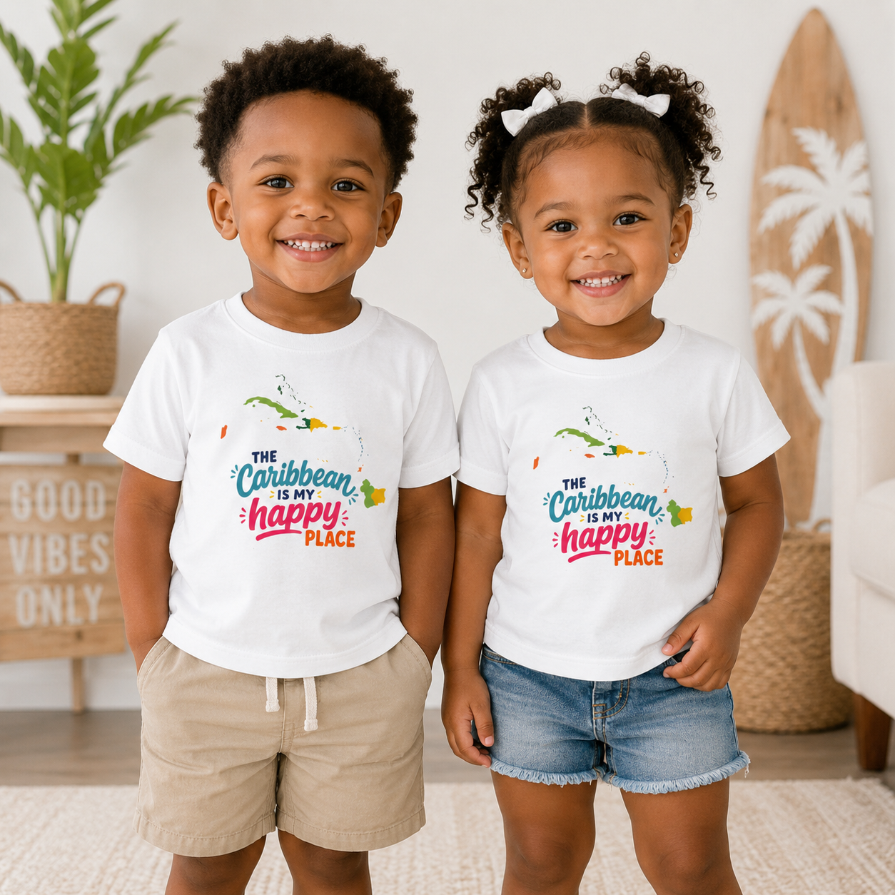 Toddler shirt with cheerful The Caribbean is my happy place Caribbean graphic design.