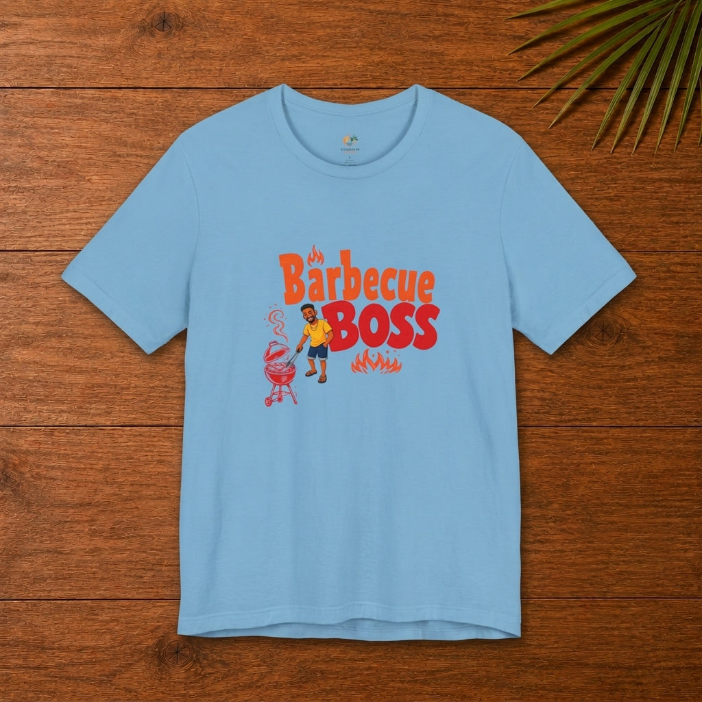 Barbecue Boss Caribbean ocean bluevgraphic t-shirt with playful BBQ design for grill lovers and cookout fans.