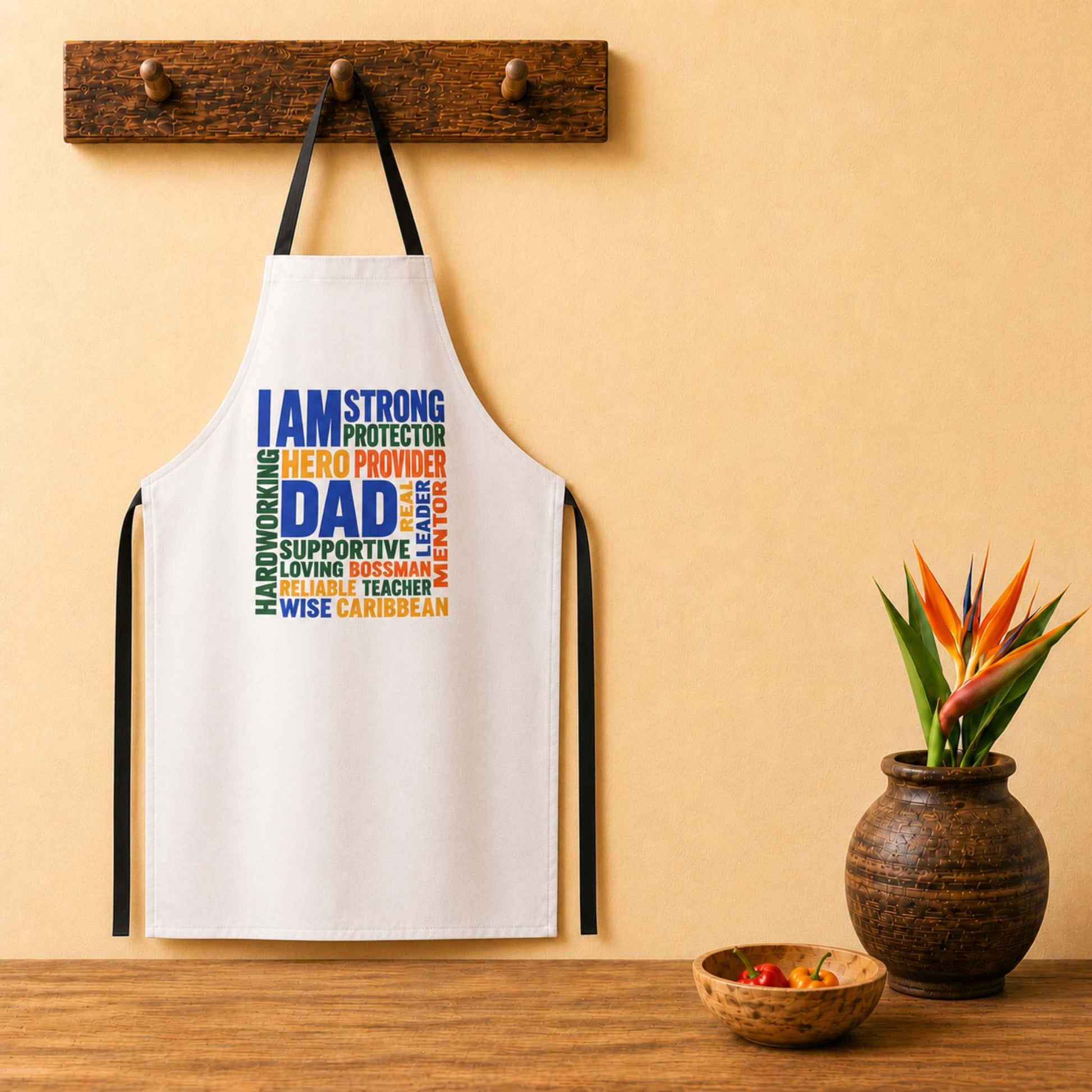 Caribbean Dad Appreciation ceramic mug with colorful I Am Dad word cloud design.