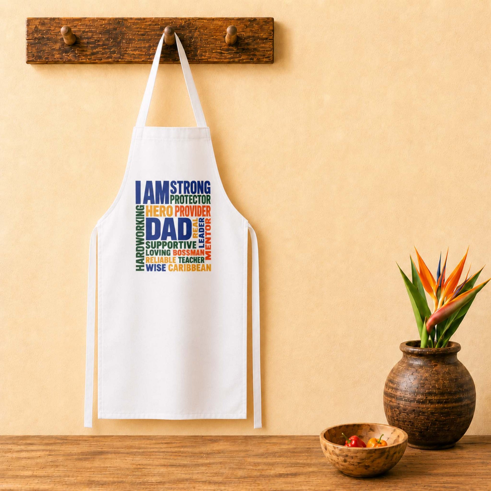 Caribbean Dad Appreciation ceramic mug with colorful I Am Dad word cloud design.