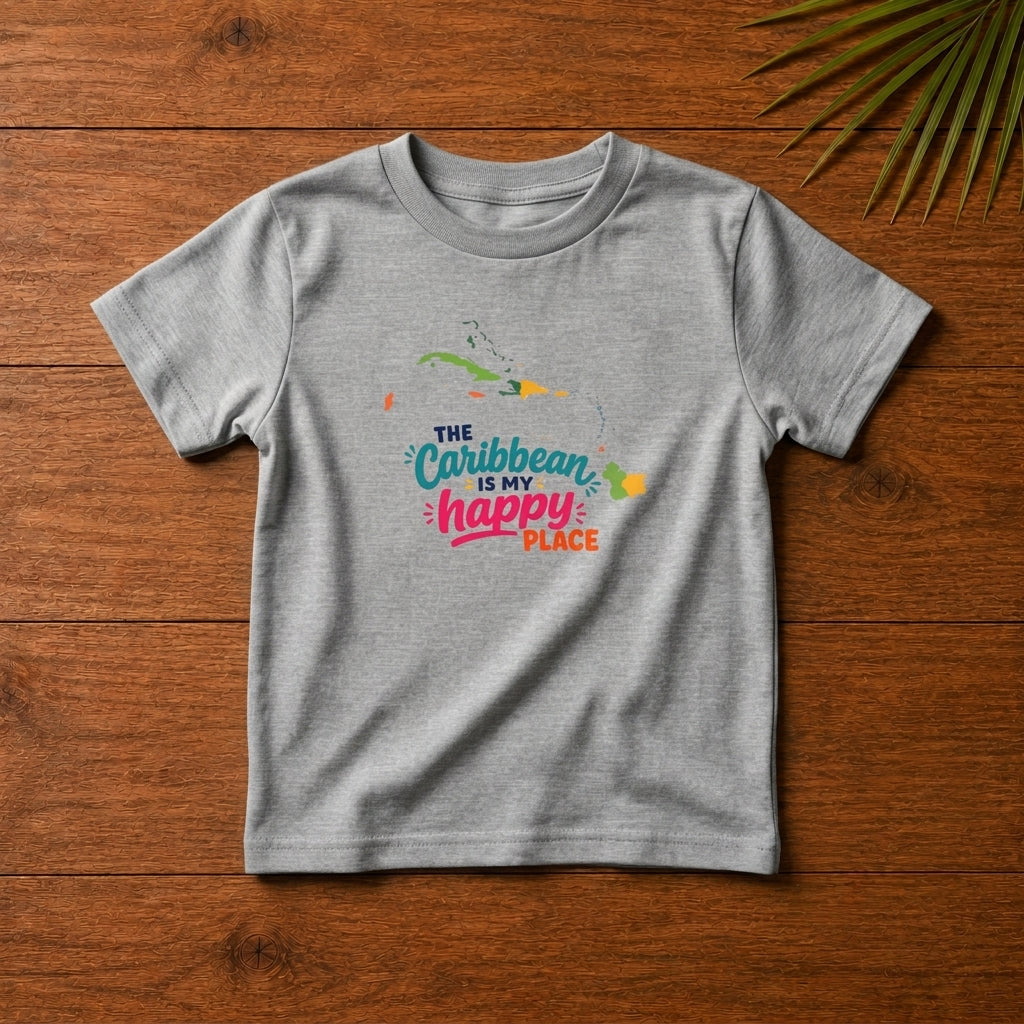Toddler shirt with cheerful The Caribbean is my happy place Caribbean graphic design.