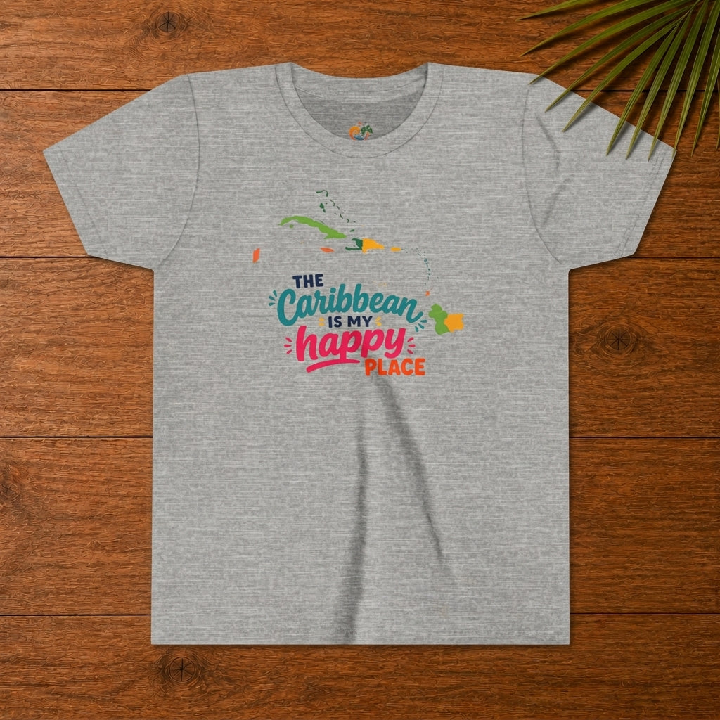 Youth shirt with colorful The Caribbean is my happy place design for Caribbean kids.