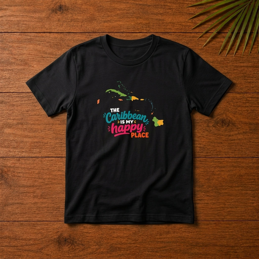 Toddler shirt with cheerful The Caribbean is my happy place Caribbean graphic design.