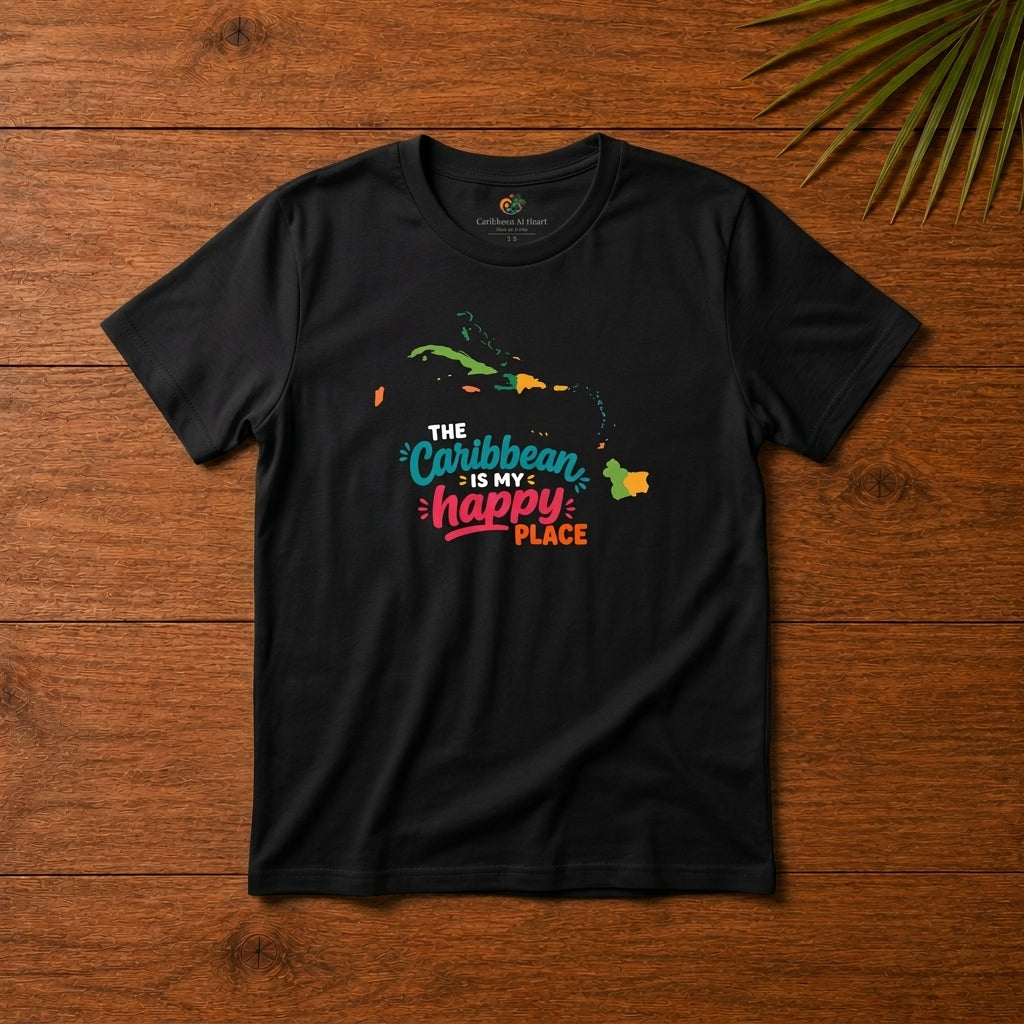 Youth shirt with colorful The Caribbean is my happy place design for Caribbean kids.