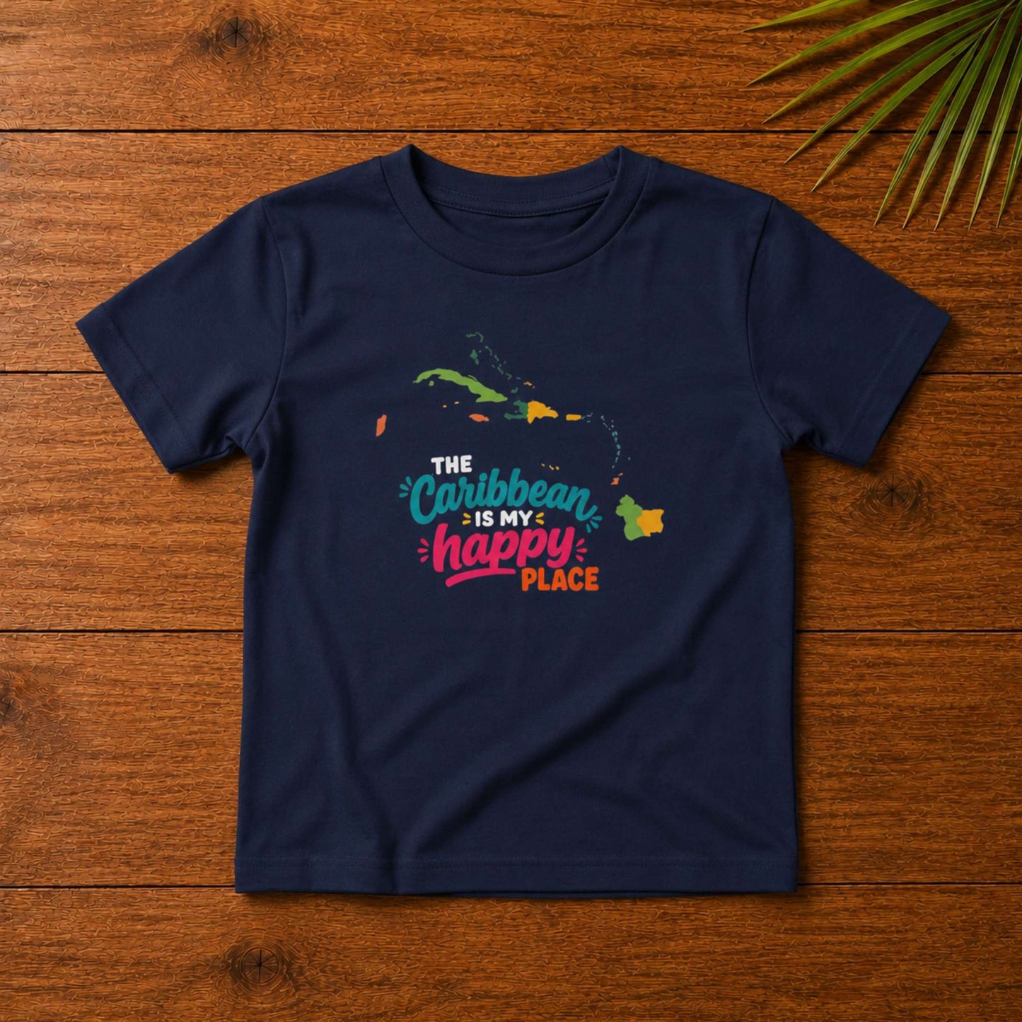 Toddler shirt with cheerful The Caribbean is my happy place Caribbean graphic design.