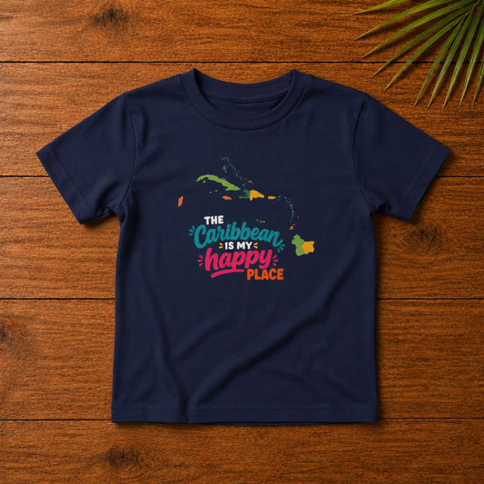 Toddler shirt with cheerful The Caribbean is my happy place Caribbean graphic design.