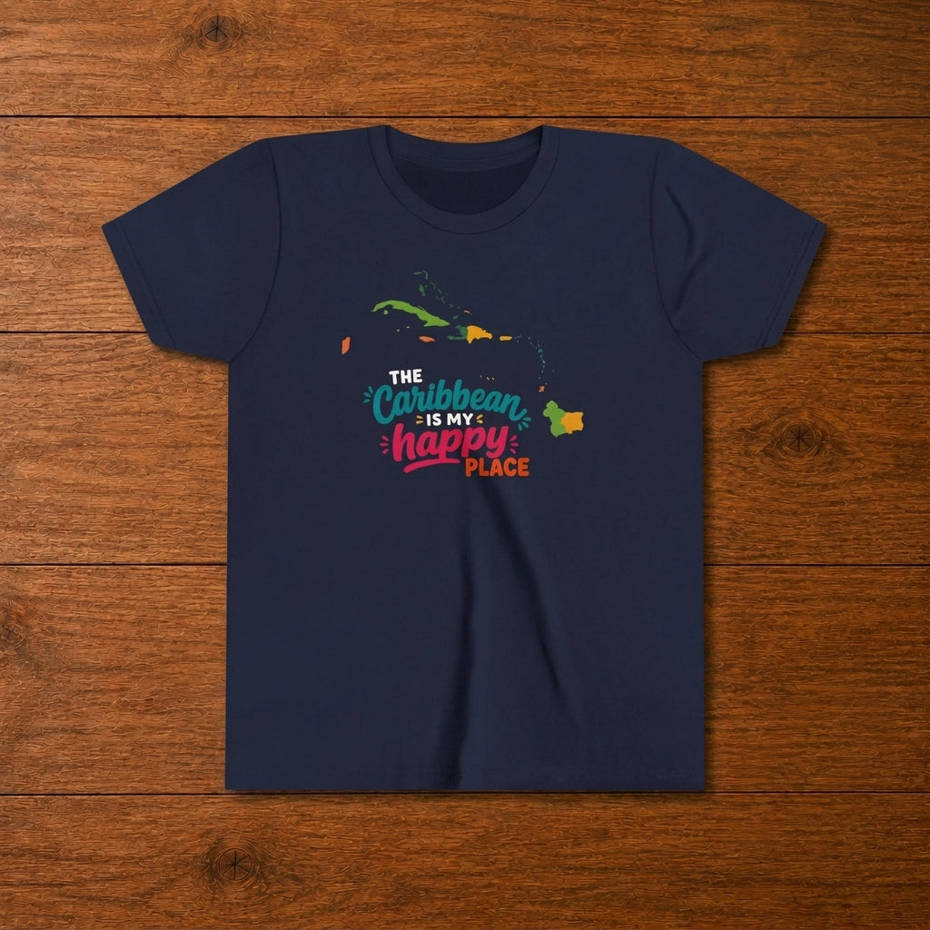 Youth shirt with colorful The Caribbean is my happy place design for Caribbean kids.