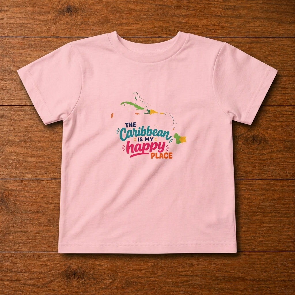 Toddler shirt with cheerful The Caribbean is my happy place Caribbean graphic design.