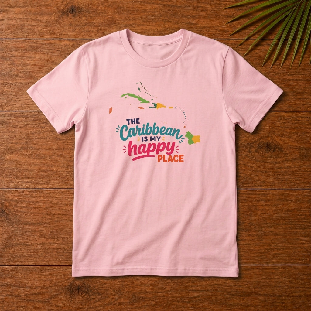 Youth shirt with colorful The Caribbean is my happy place design for Caribbean kids.