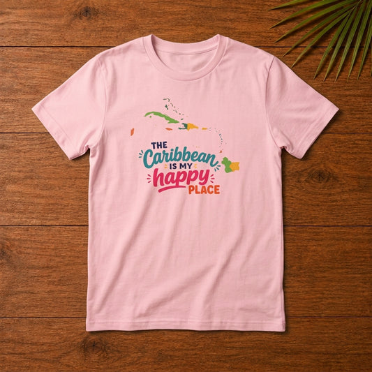 Youth shirt with colorful The Caribbean is my happy place design for Caribbean kids.