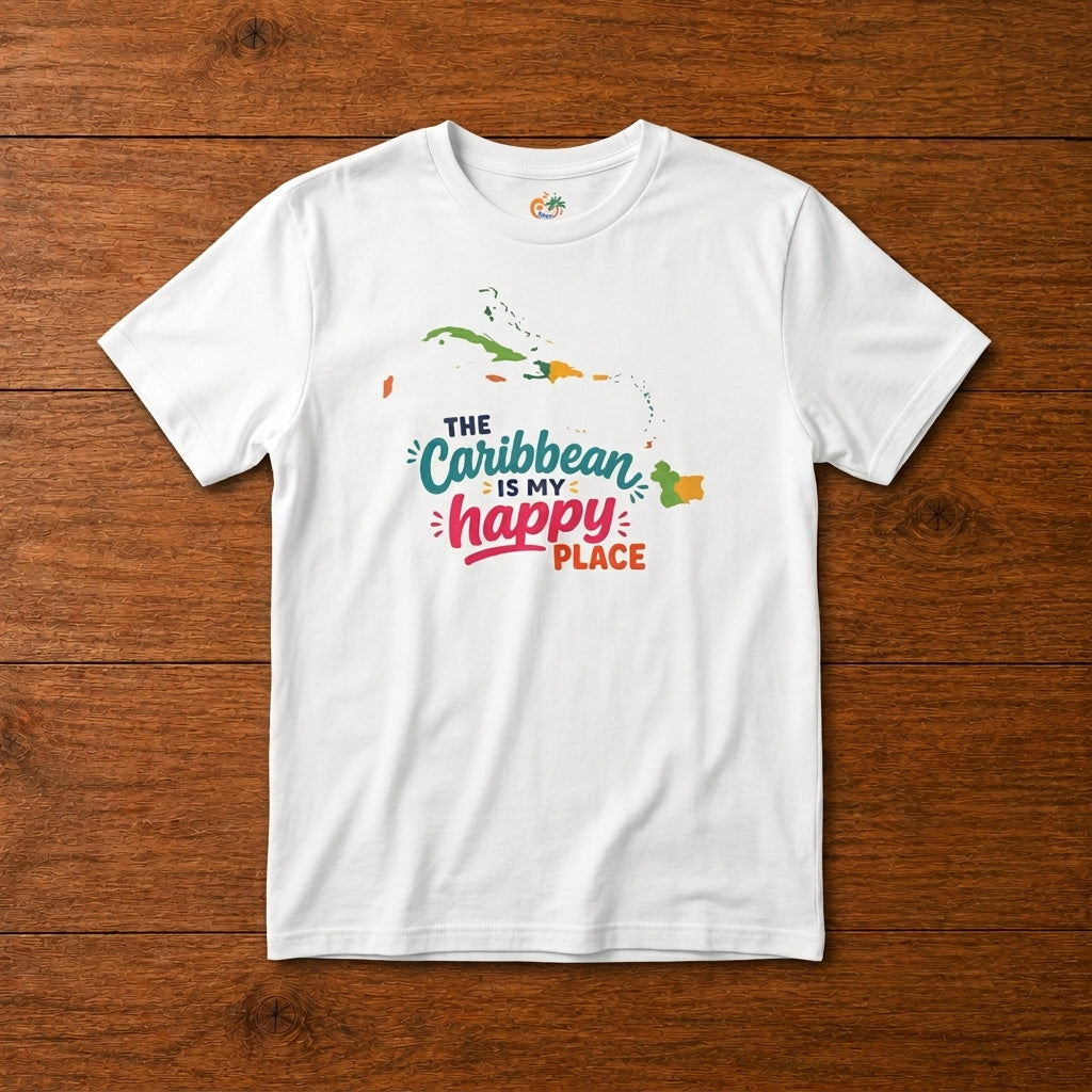Youth shirt with colorful The Caribbean is my happy place design for Caribbean kids.