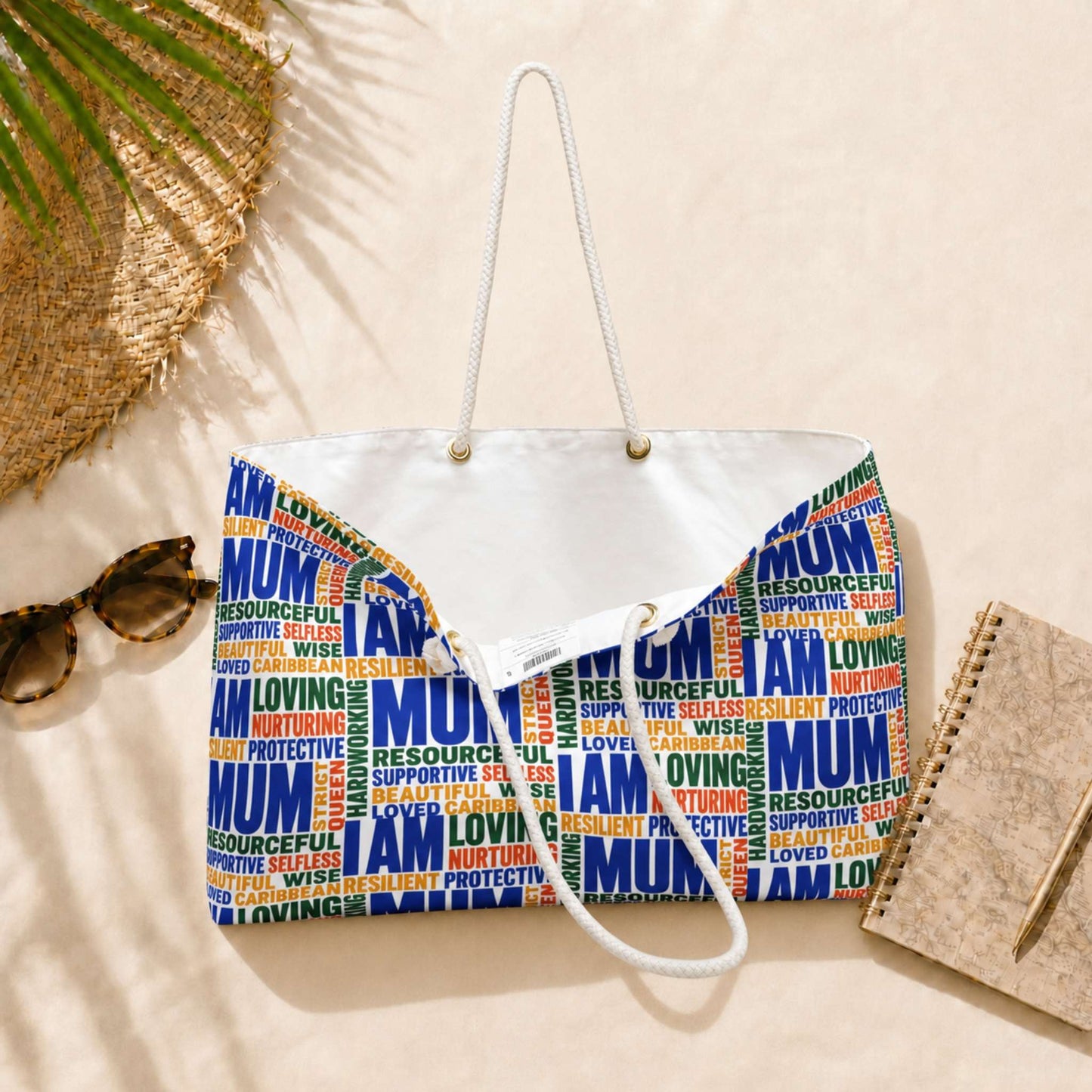 Caribbean Mum Appreciation Weekender Bag with colorful I Am Mum full coverage word cloud design 