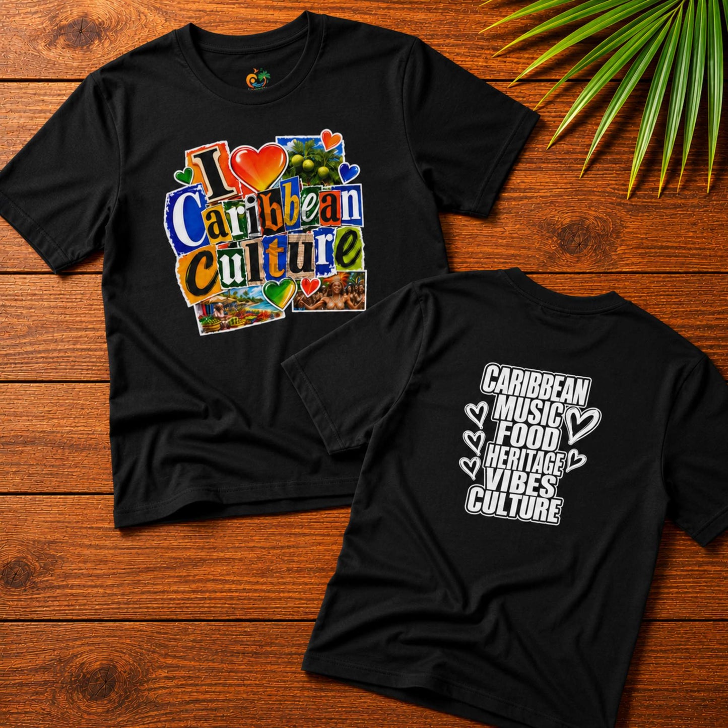 Youth shirt with colorful I Love Caribbean Culture graphic for Caribbean kids and matching family outfits.