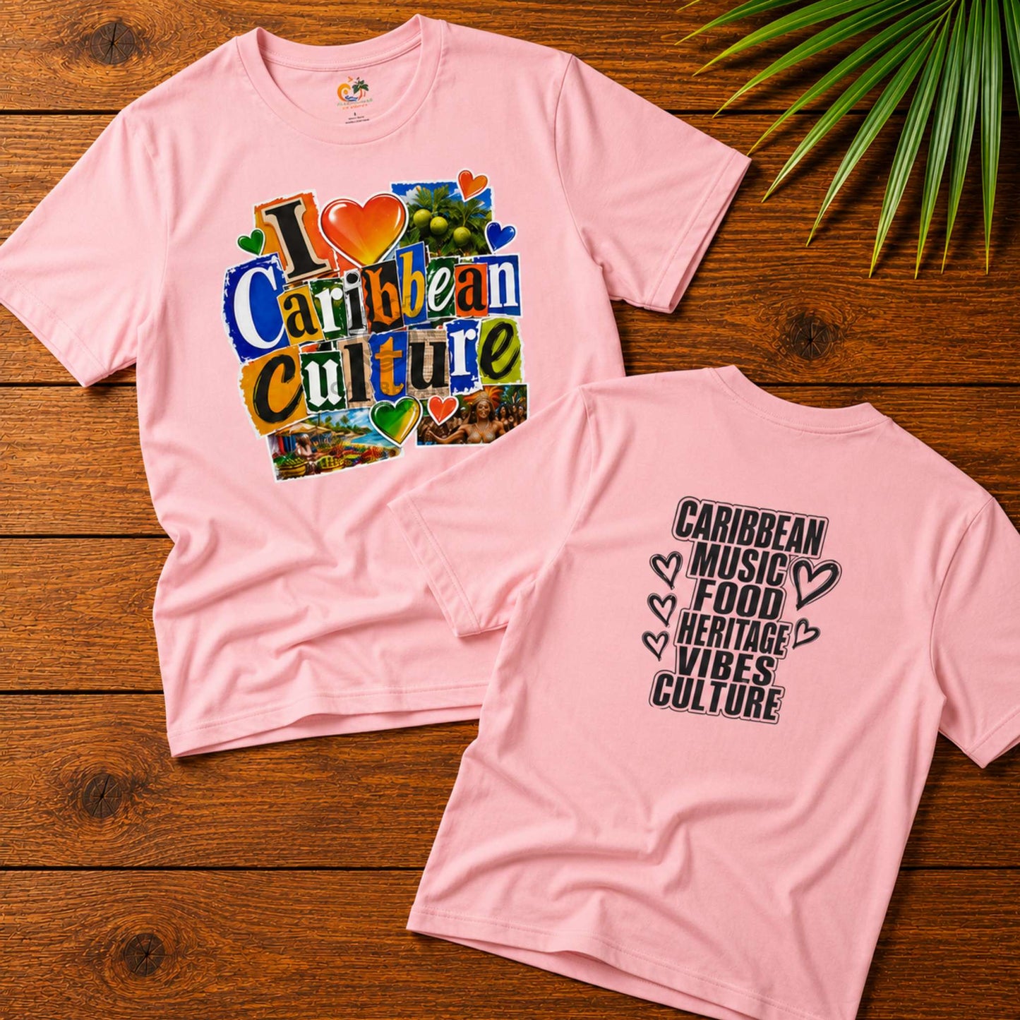 Youth shirt with colorful I Love Caribbean Culture graphic for Caribbean kids and matching family outfits.