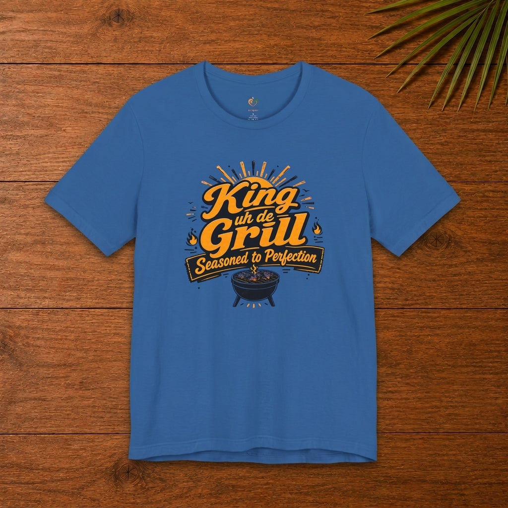 King uh de Grill Caribbean BBQ graphic t-shirt with bold grill master design