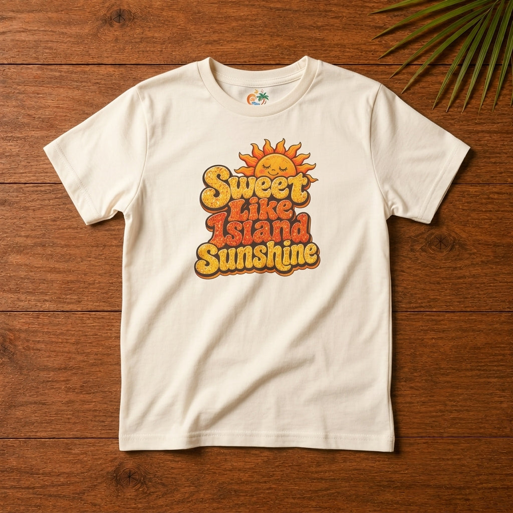 Youth shirt with cheerful Sweet Like Island Sunshine design for Caribbean kids and family matching outfits.