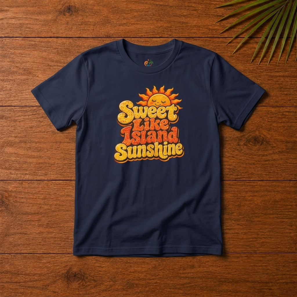 Youth shirt with cheerful Sweet Like Island Sunshine design for Caribbean kids and family matching outfits.