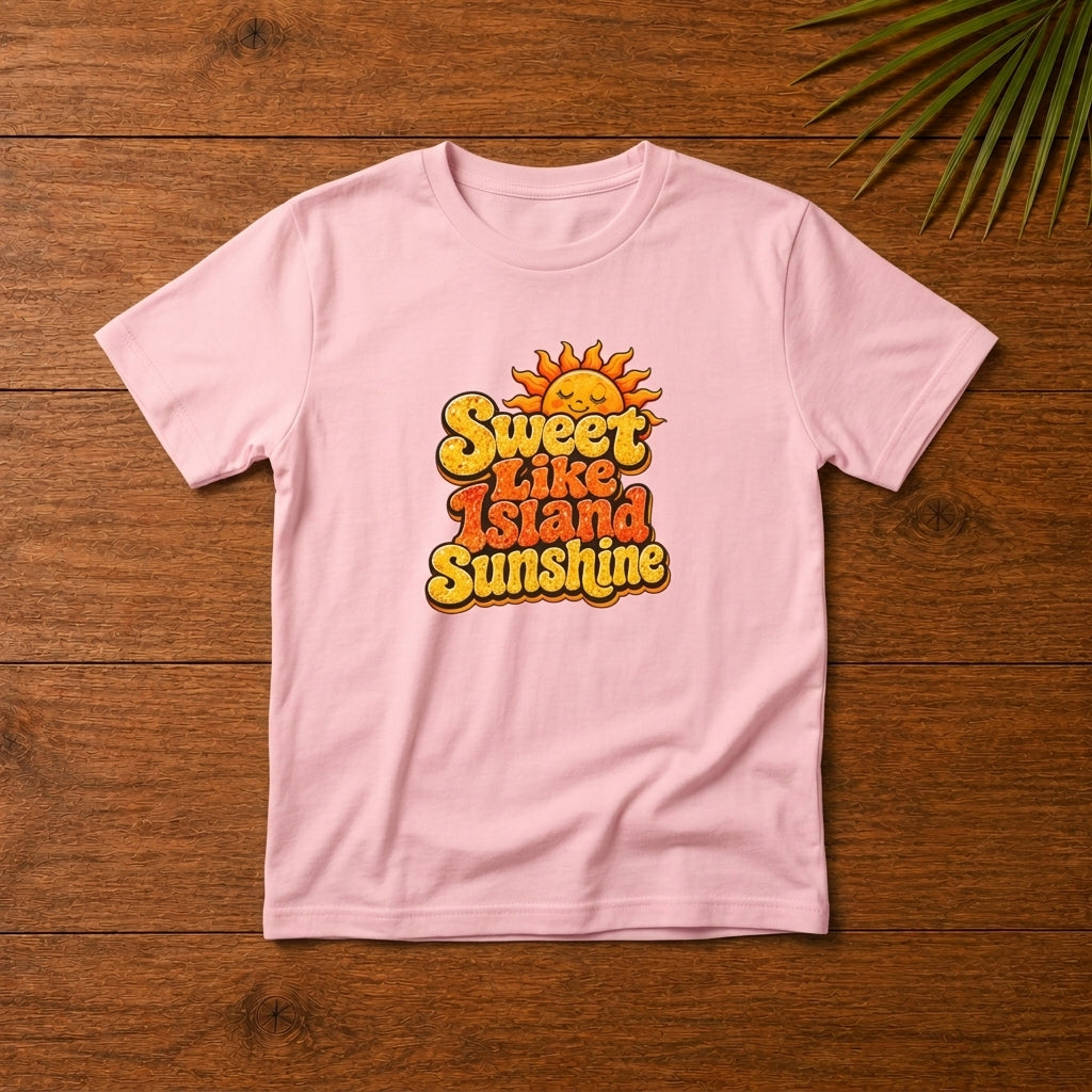 Youth shirt with cheerful Sweet Like Island Sunshine design for Caribbean kids and family matching outfits.