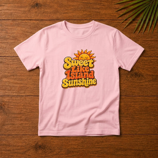 Youth shirt with cheerful Sweet Like Island Sunshine design for Caribbean kids and family matching outfits.