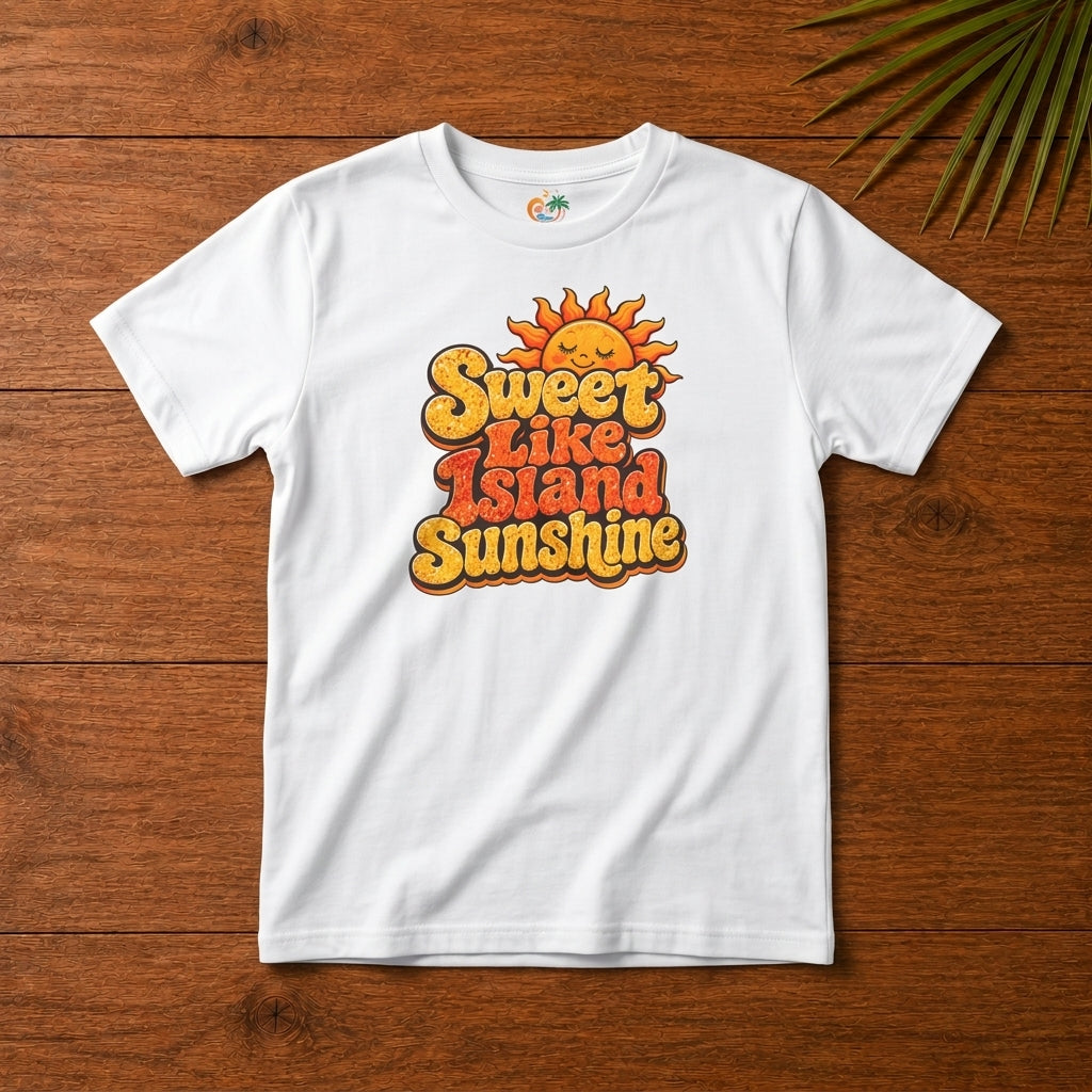 Youth shirt with cheerful Sweet Like Island Sunshine design for Caribbean kids and family matching outfits.